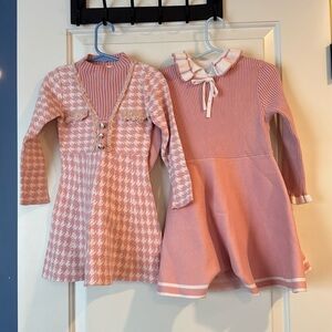 Girls Dresses Ruffle Collar Sweater Long Sleeve Knit Pleated Dress set of 2